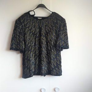 vintage 80s NWOT short sleeve sequin beads zigzag top